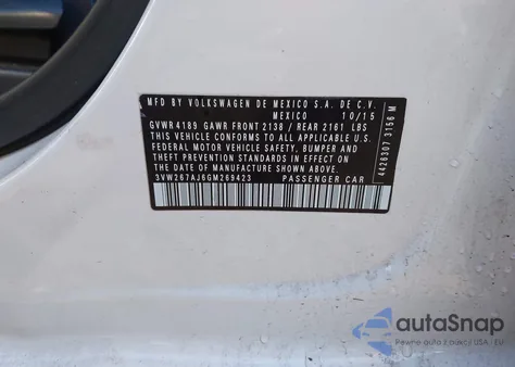 2016 Volkswagen Jetta 1.4T S z USA, uszkodzony, nr VIN 3VW267AJ6GM269423